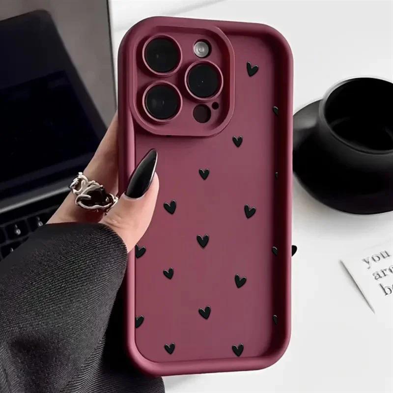 Phone Case For iPhone 16 15 13 14 12 11 Pro Max 7 8 15 16 Plus XR X XS Max SE2022 Love Heart Print Matte Soft Shockproof Cover