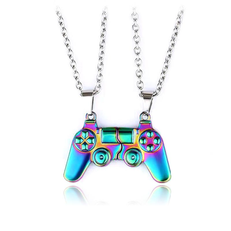 1pc Creative Novelty Game Handle Magnet Couple Necklace, Attractive Iron Stone Colorful Pendant Necklace, Valentine's Day Gifts