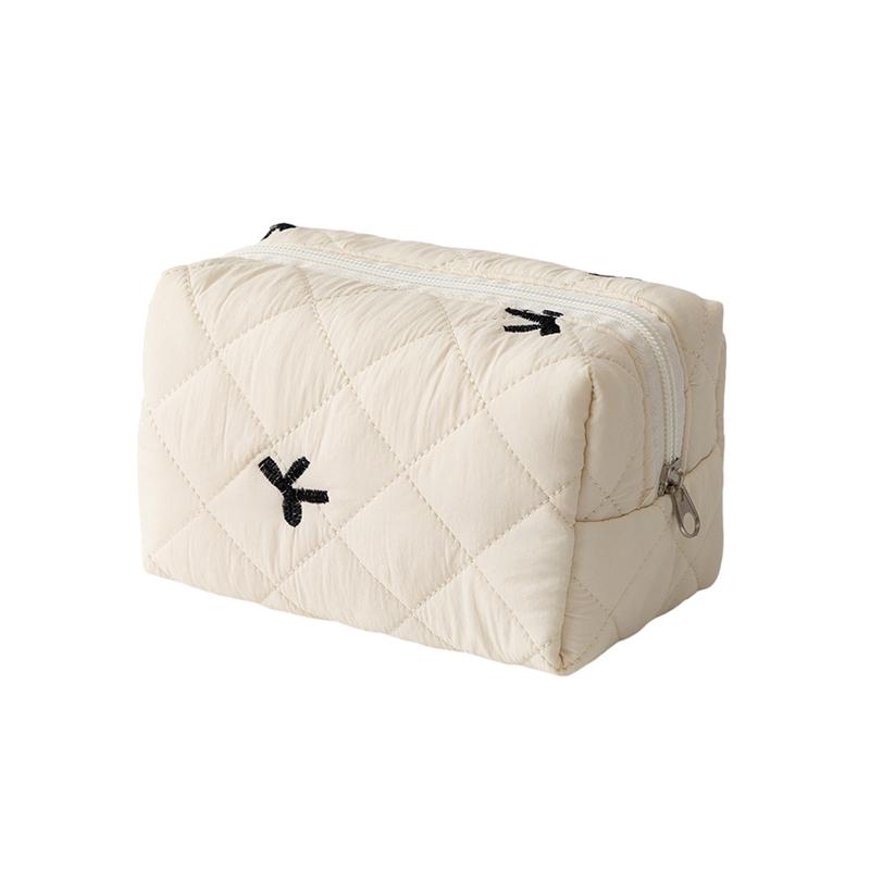 

Cute Bow Tie Makeup Bag Aesthetic Makeup Organizer Travel Toiletry Pouch Portable Makeup Storage For Women бежевый