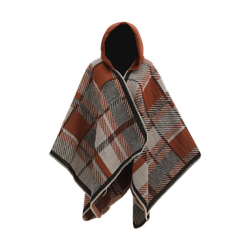 

Акриловая шаль-расщепка женская модная утолщенная шапка накидка клетчатый шарф 130*150CM кофейный