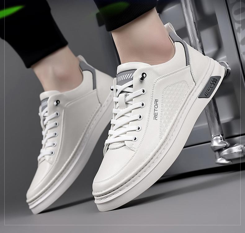2024 Shoes for Men Genuine Leather Casual Shoes Fashion White Flat Skateboard Shoes Youth Slip-on Sneaker