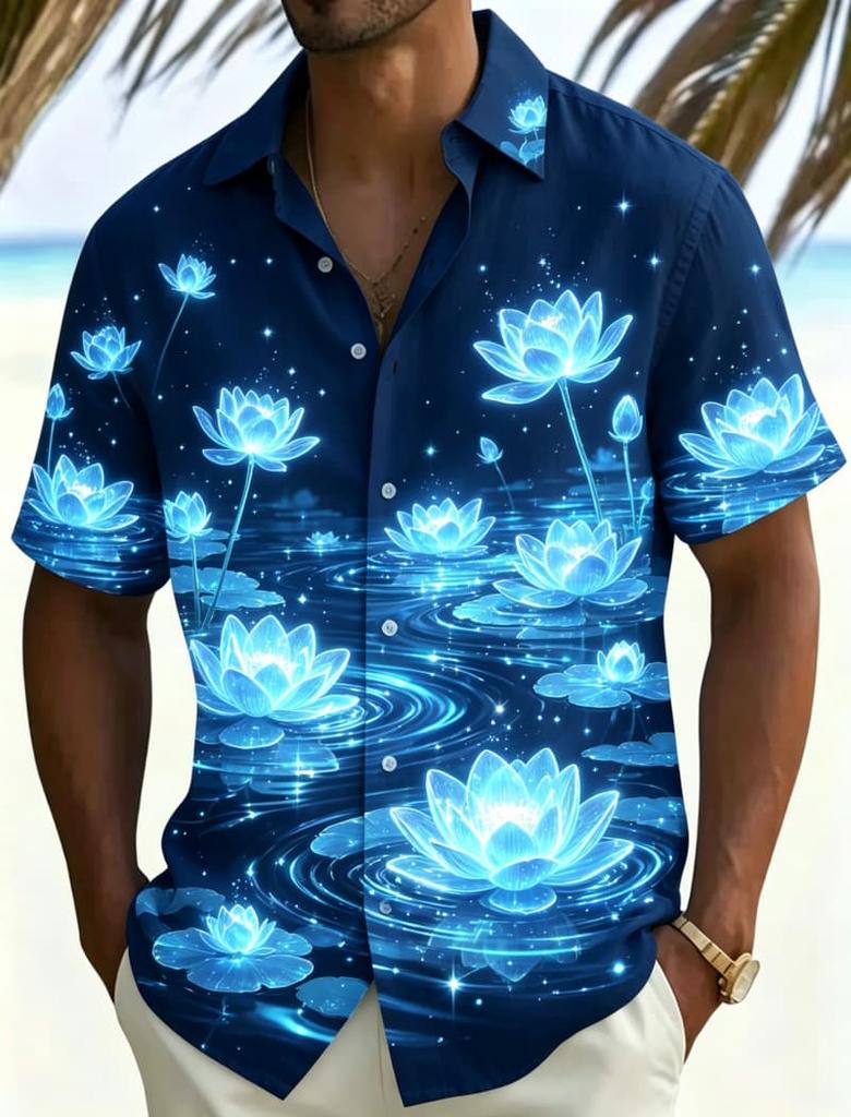 Herren Hemd mit Neon Tropischem Blumenmuster, Lässig, Personalisierter Sommerstil, Geeignet für Nachtreisen, Poolpartys Und Täglichen Gebrauch