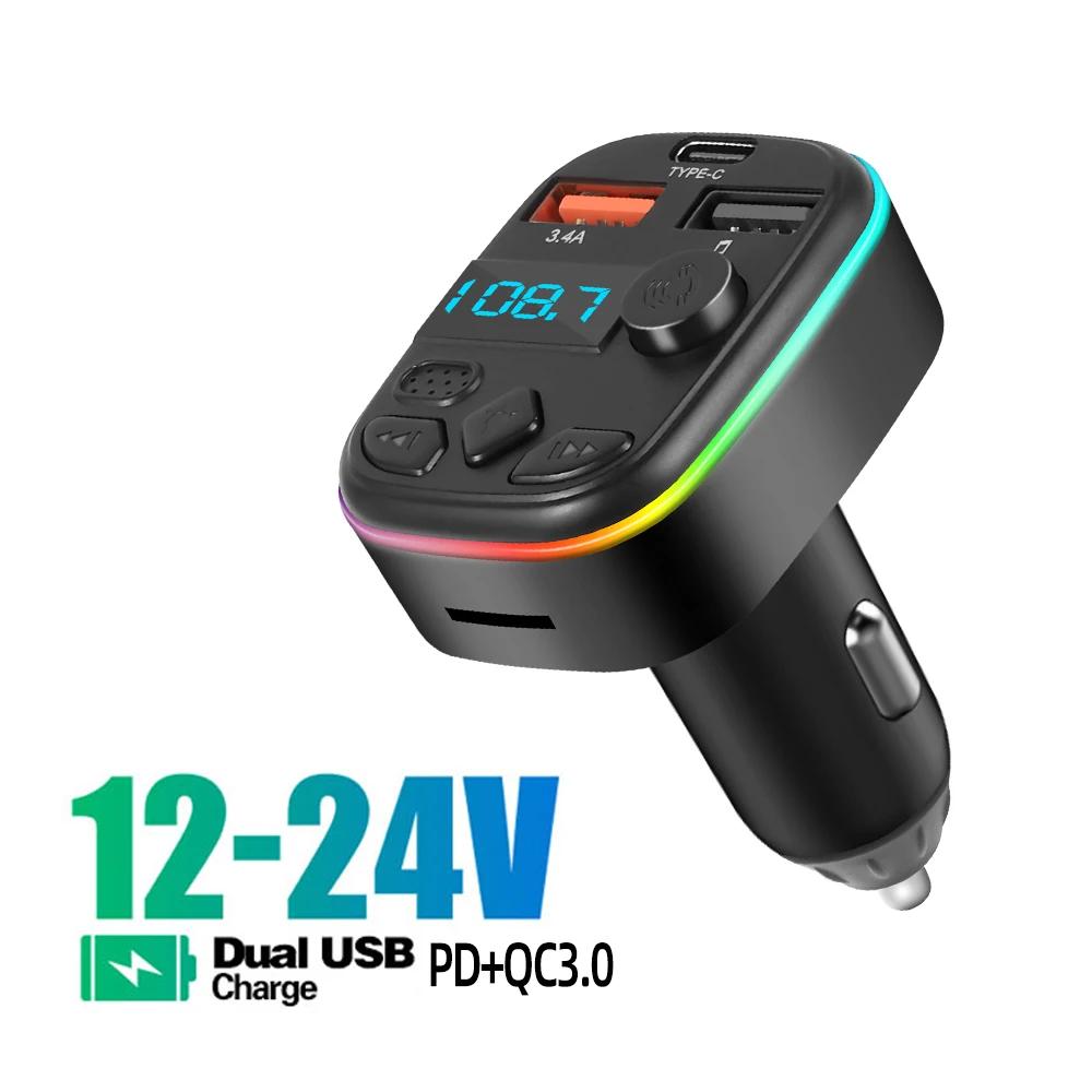 FM Transmitter Bluetooth 3.1A Type-C+Dual USB Port Car Charge Wireless Handsfree Call LED Aux Audio Radio Modulator MP3 Player