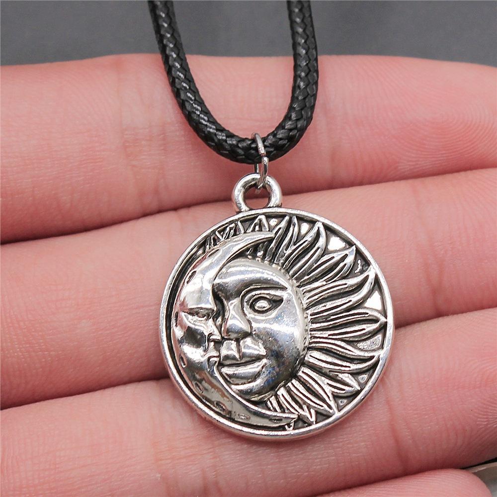 30 Styles Unisex Amulet Wicca Jewelry Gift Sun Moon Star Pentagram Pendant Necklace Black Leather Cord