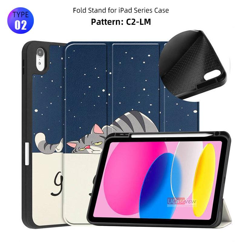 Tri-Folding Back Smart Cover with Pencil Holder For Apple iPad 2025 Mini 4 5 6 7Air M2 M3 A17 pro M4 12.9 13 11 A16 Cartoon Case