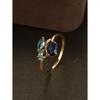 Vintage Two-tone Blue Zircon Ring for Women Gold Branch Horse Eye Light Blue Topaz Ring