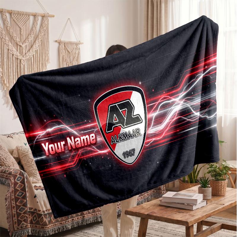 AZ Alkmaar Personalisierte Fleecedecke Mit Fußballlogo, Individueller Name Text Weich Warm Heimdecke