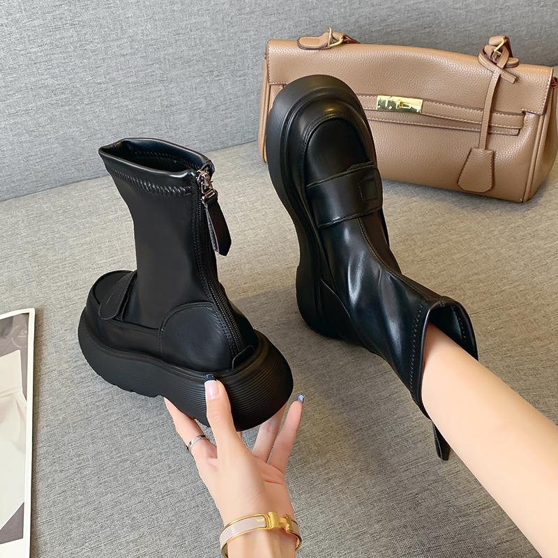 Damen Stiefeletten Herbstmode Schuhe Frau Komfort PU Leder Zurück Reißverschluss Plattform Botines Damen Party Schuhe Schuhe