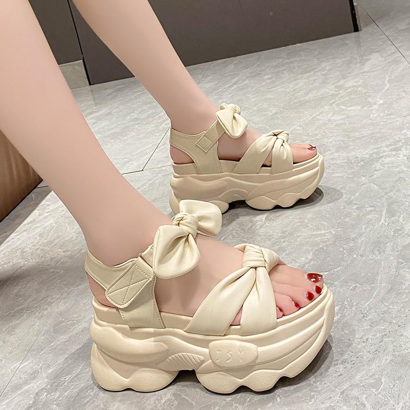 Mode 9CM Sommer High Platform Damen Sandalen Keilabsätze Schleife Pantoletten Mode Outdoor Klobige Sandalen Strand Casual Slides Frau
