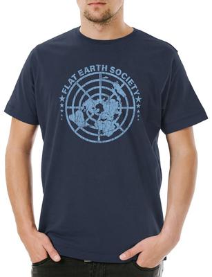 Flat Earth Society Herren T-Shirt Symbol Zeichen Logo Flache Erde Scheibe Schild