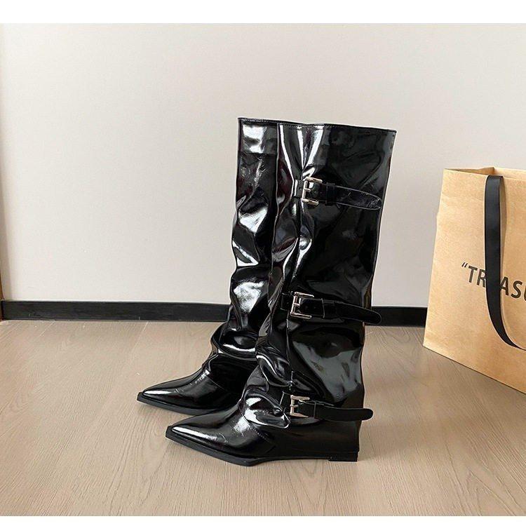 Large size fried street babes looking thin pile fashion big tube circumference knight boots locomotive boots folds autumn and winter