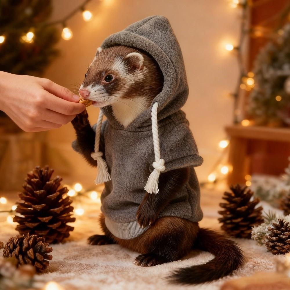 Elastic Ferret Hoodie Thick Fleece Soft Pet Hoodie Cozy Small Pet Sweatshirt Outdoor Walks