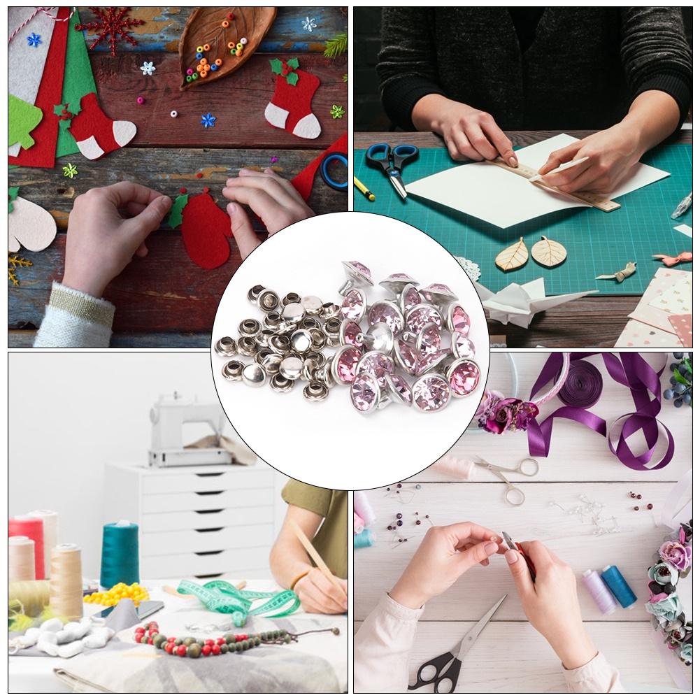 20 Set Rhinestone Rivet Colorful Silver Side DIY Bag Shoes Clothes Decoration 10mm10mm Silver Side Pink Rhinestone