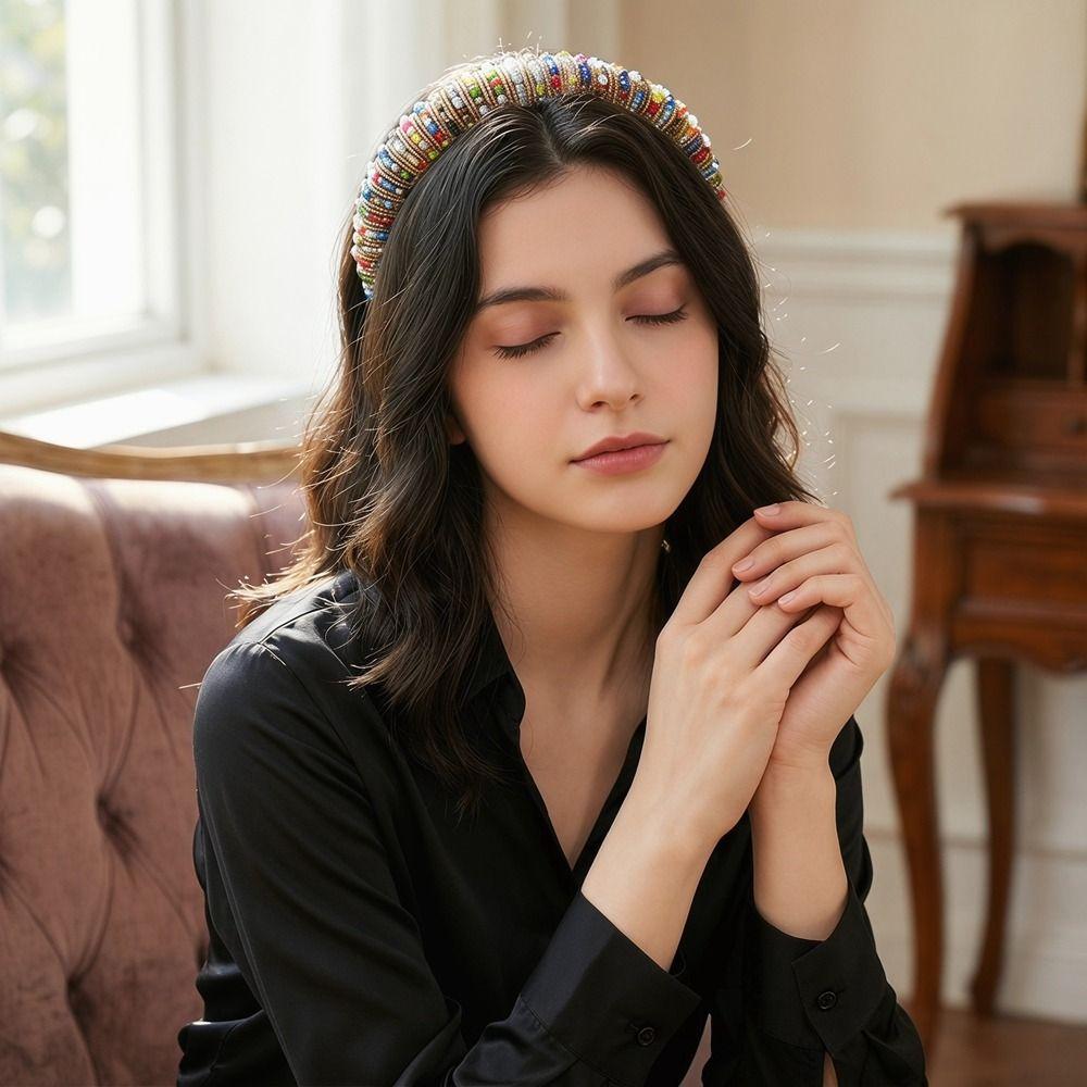 Baroque Sponge Hairband Beads Rhinestone Hair Hoop Fashion Vintage Hair Accessories Party