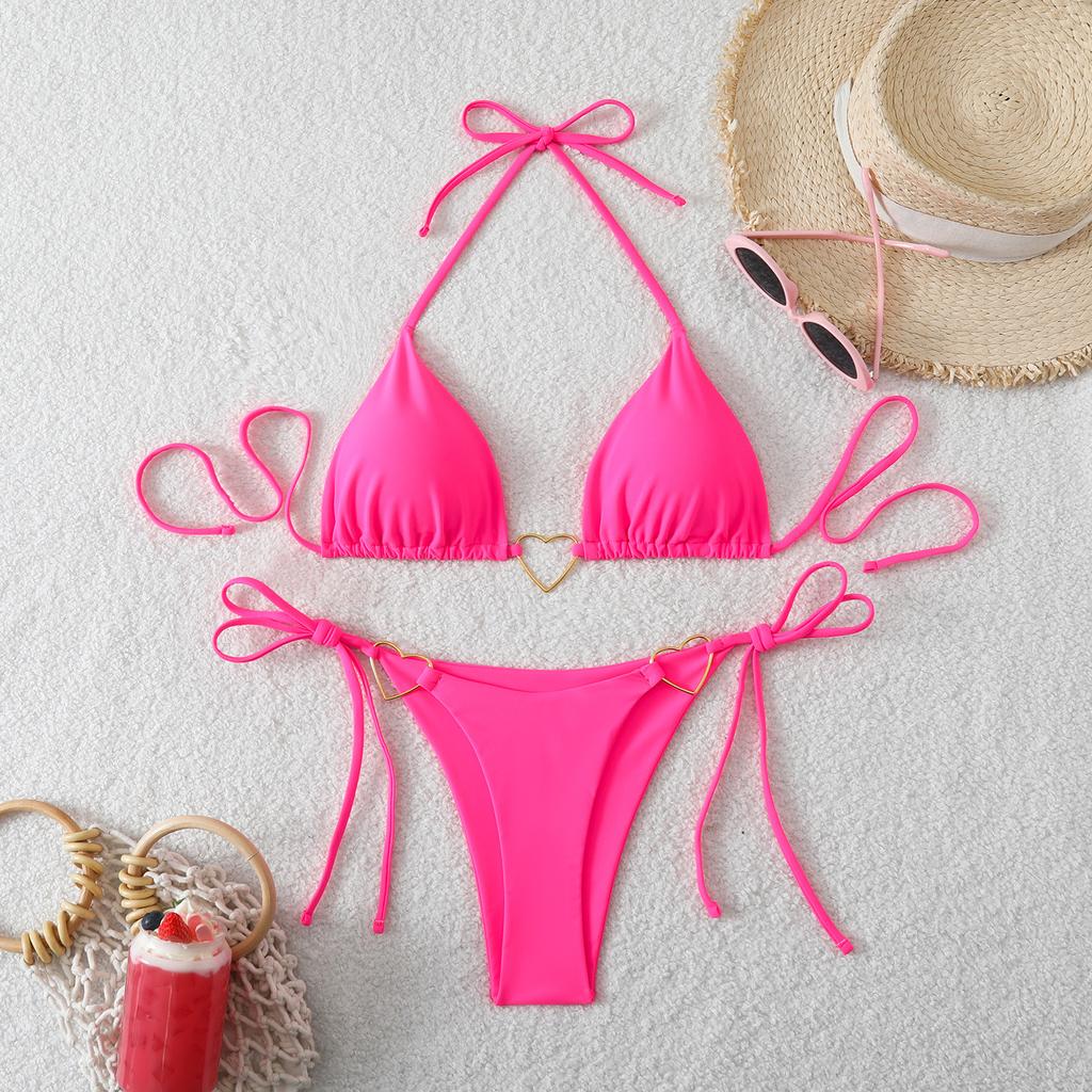 11 new bikini European and American triangle cup sexy bikini split swimsuit swimsuit solid color sexy swimsuit