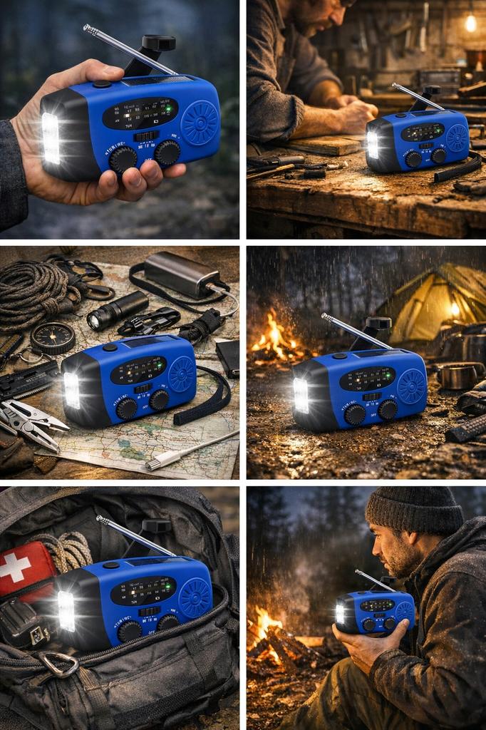 Radio przenośne solarne sanelite korbka antena latarka powerbank 3w1