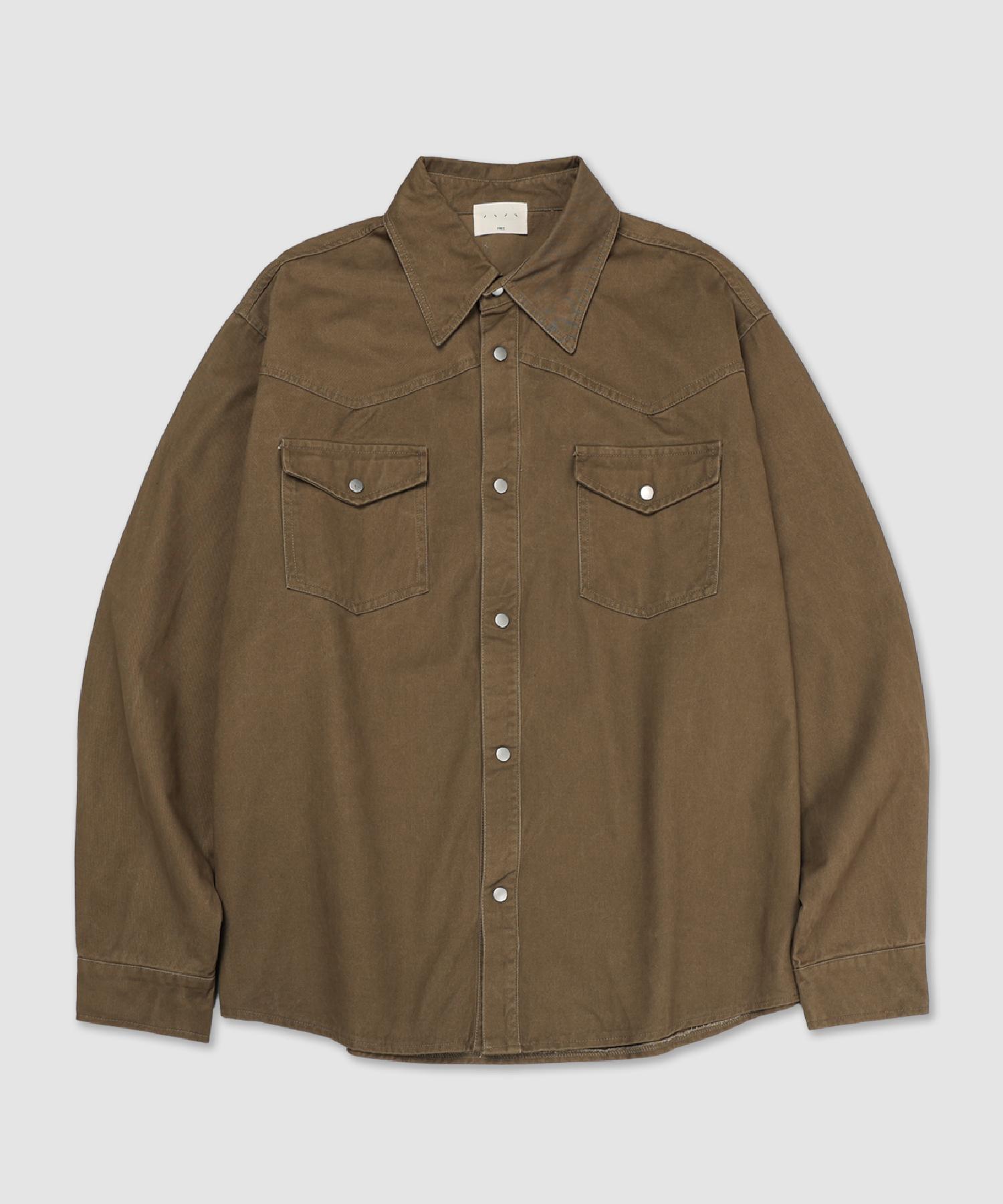 And Again Washed Western Cotton Shirt (Dark Beige) Free