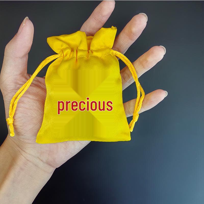Yellow Brocade Wealth and Treasure Fu Pouch: Drawstring Cloth Bag for Jewelry and Accessories Yellow Satin Brocade Bag