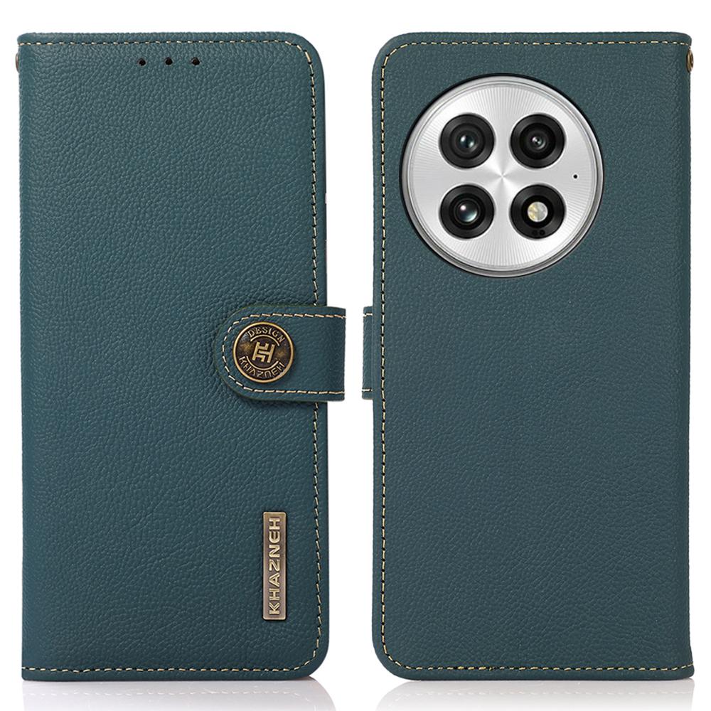 

KHAZNEH For OnePlus 13 Case Genuine Cow Leather Wallet Phone Cover Green