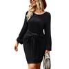 Women O-Neck  Long Sleeve Knit Stretchable Elasticity Slim Sweater Bodycons  Sweater Dress