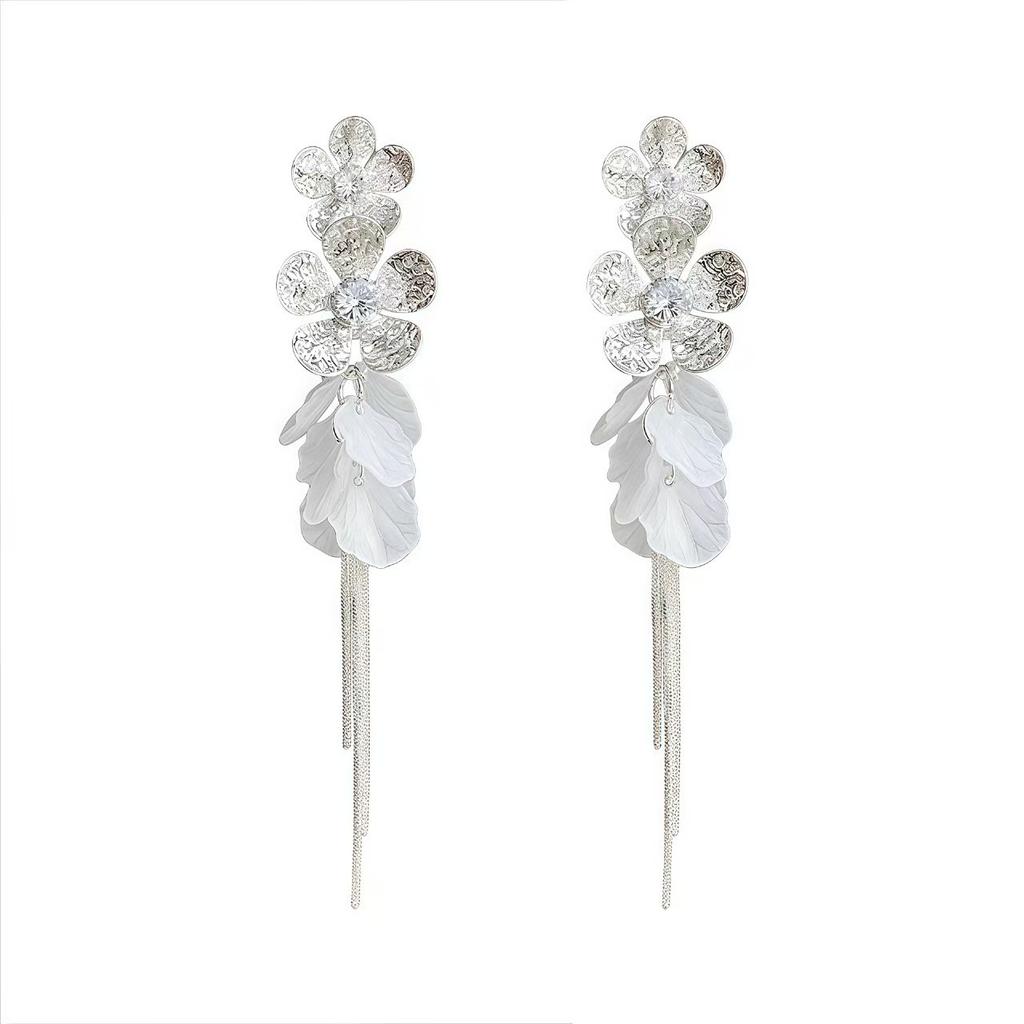 Design sense super fairy shell flower fringed earrings s111 silver needle high sense exaggerated long stud earrings temperament earrings