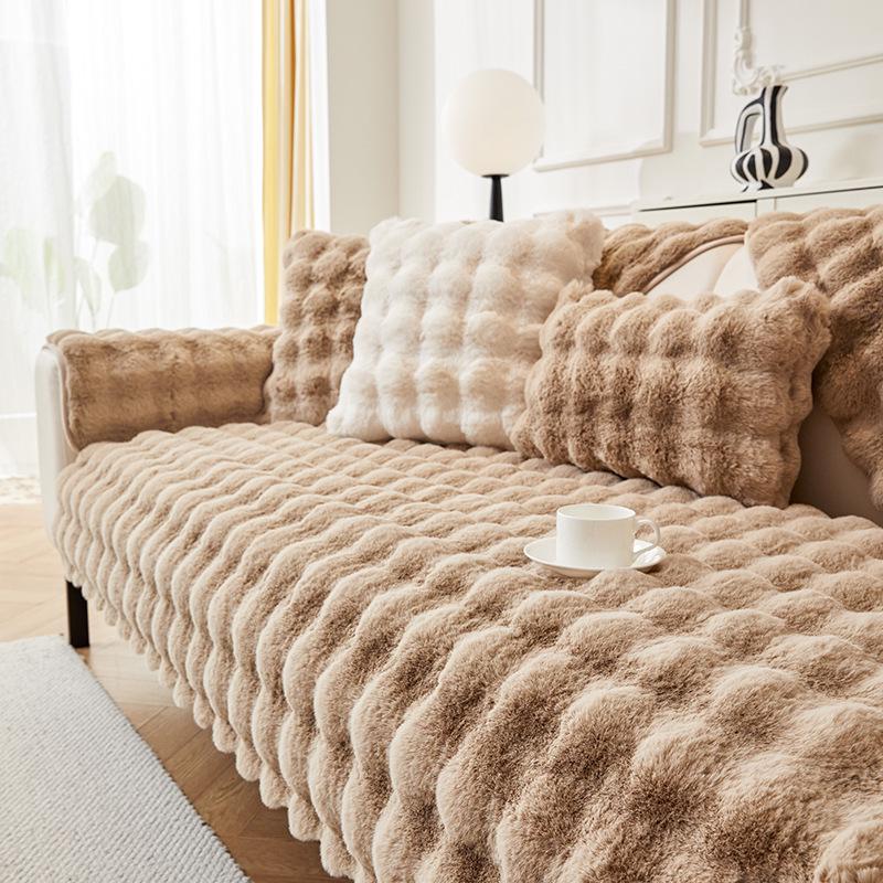 Nordisch Minimalistisch Winter-Stil Dick Plüsch Kaninchenfell Sofa Kissen & Rutschfester Bezug