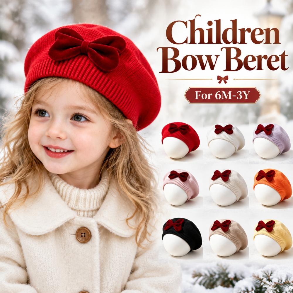Warm Children Bow Beret Comfortable Kid Beret Cap Fashion Girls Bow Hat For 6M-3Y