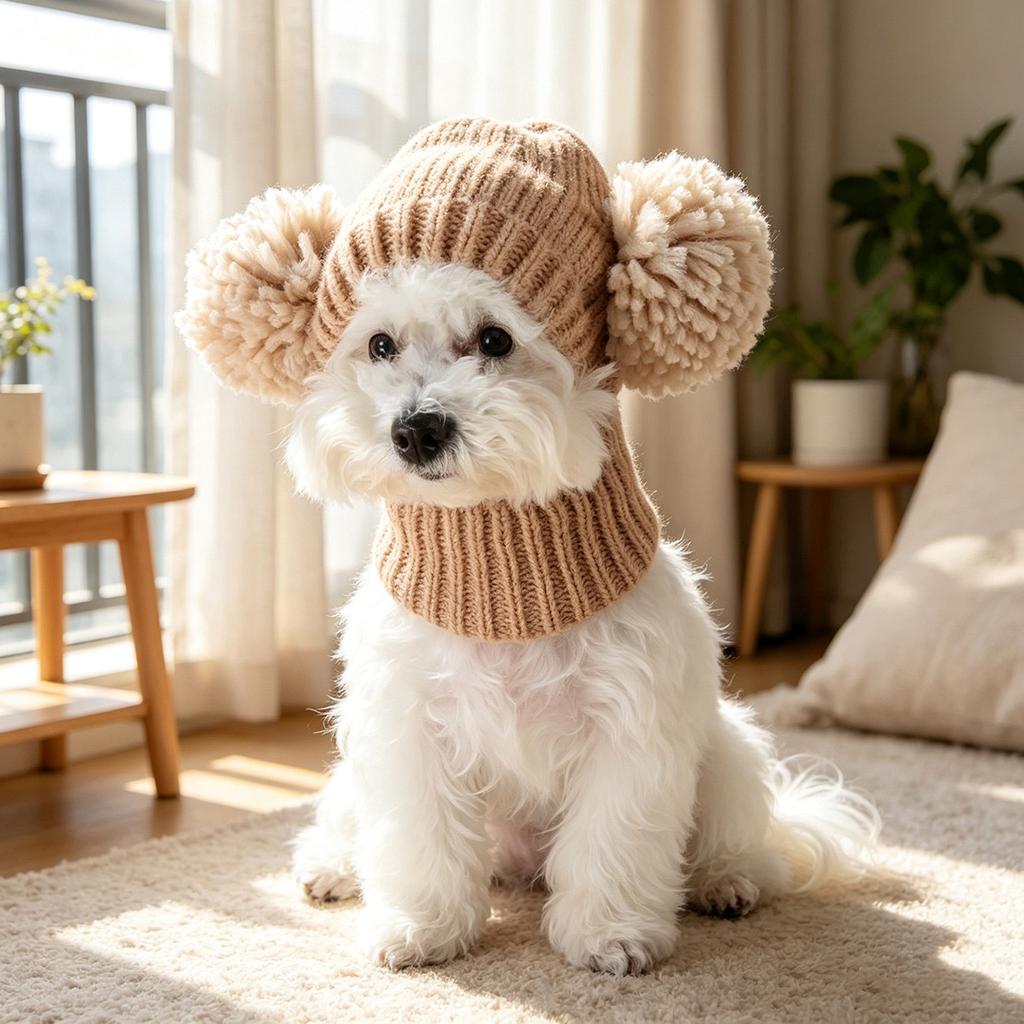 Pet Autumn and Winter Pink Ball Ball Yarn Hat Cat Dog Neck Protection Knitted Small Dog Cat Warm Hat Puppy Accessories
