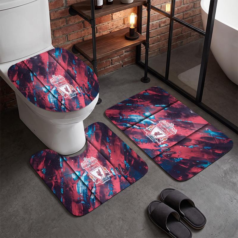 Liverpool (95)Flannel Toilet 3 Piece Set Soft Bathroom Rug Non-Slip Toilet Seat Cover Bathroom Home Decor