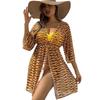 Women's Fashion Sexy 3 Pieces Sun Protection Swimwear Set Push Up Lace Up Back Top Briefs Long Sleeves Mesh Cover-Up Swimsuit Printed Bathing Suit