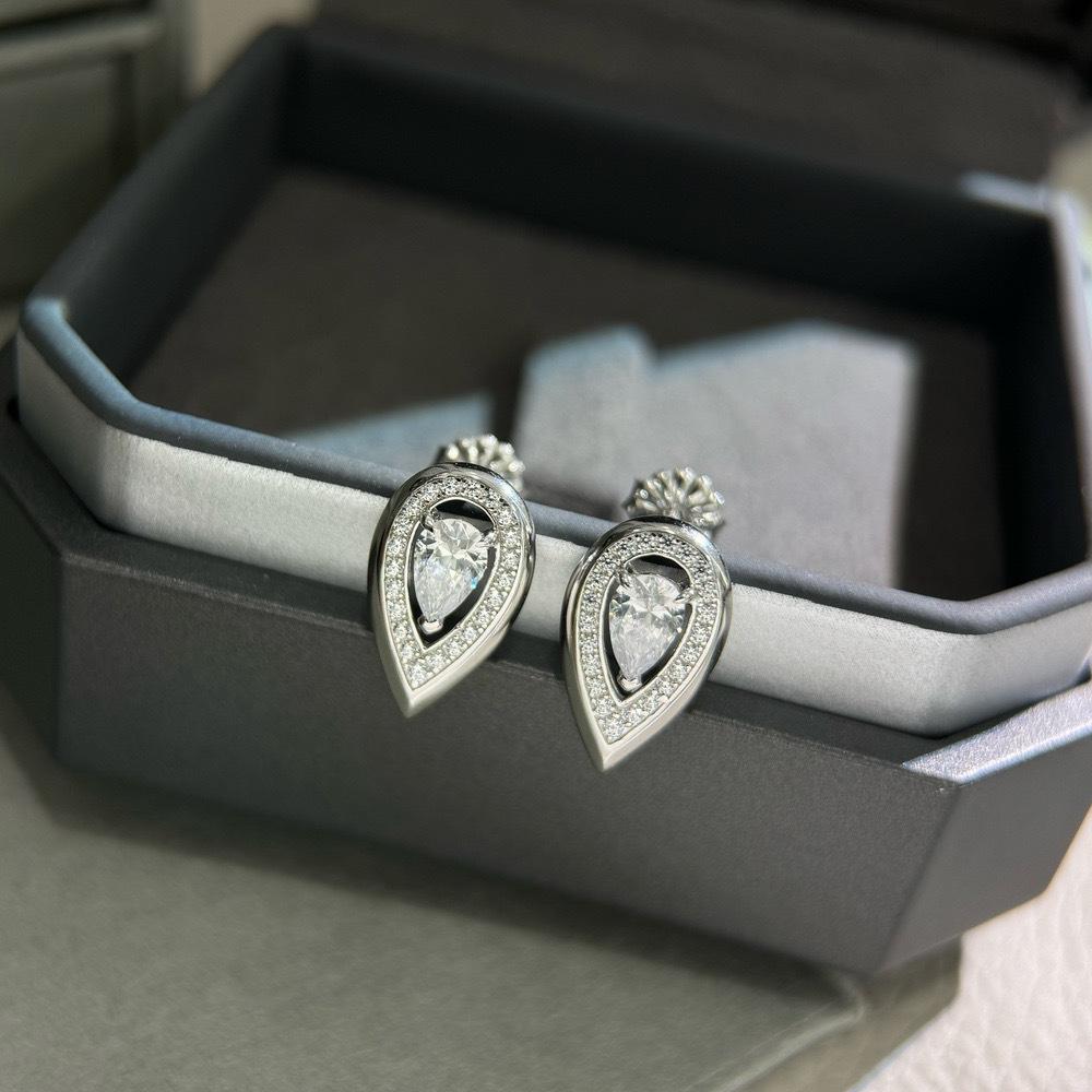 New Vintage 100% Pure 925 Sterling Silver Earrings Pave Aaa Zircon Water Drop Ear Stud For Women Luxury Wedding Jewelry