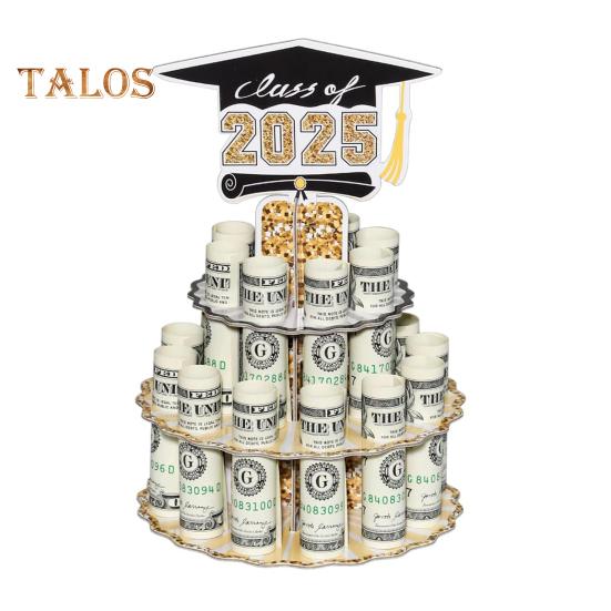 Promoce Dřevěný držák na peníze Věž Dvojité vrstvy Pokladní regál Třída 2025 Absolventi Peníze Dárek Grad Party Dekorace na plochu