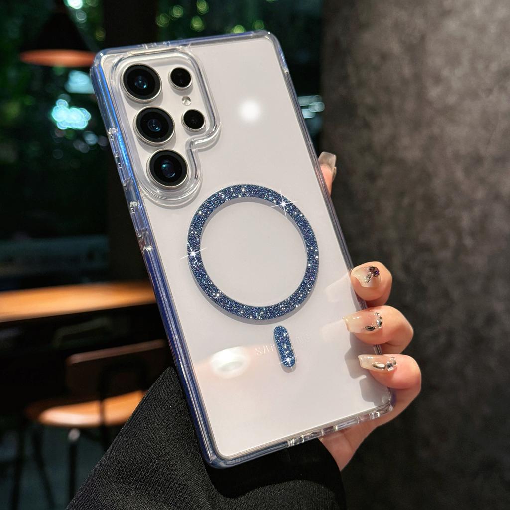 For Samsung Galaxy S24 Ultra Case Compatible with MagSafe Glitter Ring TPU+Acrylic Clear Phone Cover Airbag Protection