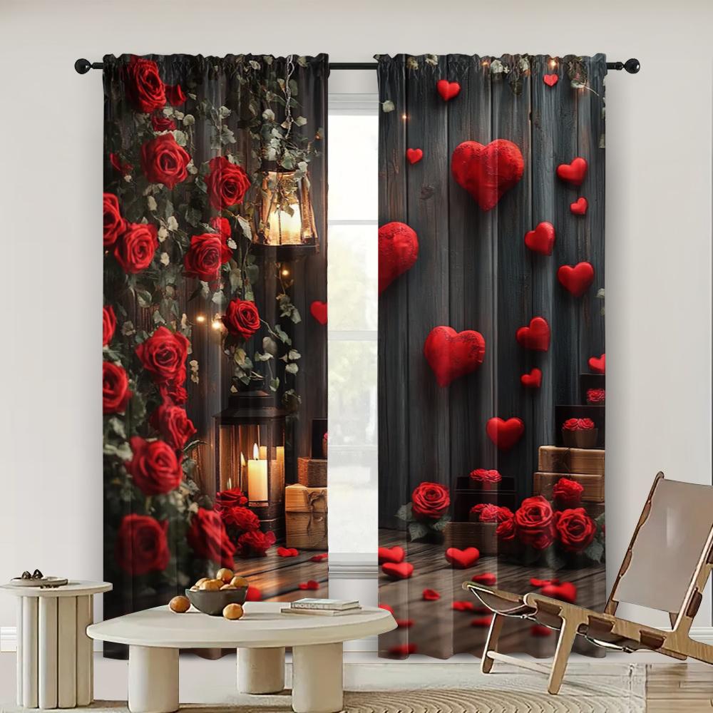 2pc,  Window Drapes Heart Lights As Valentine's Day Blackout  Polyester Birthday Party for Indoor Celebrations, Room,