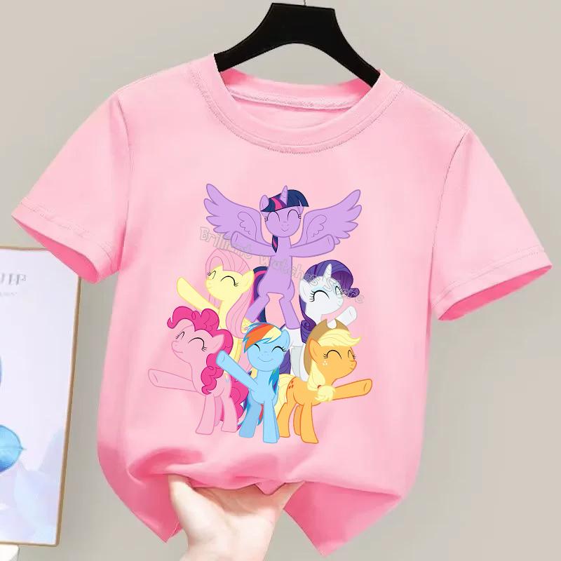 My Little Pony T-shirt for Children Cartoon Partern Tee Top New Boys Girls Round Collar Clothes Kids Anime Cotton Clothing Gift