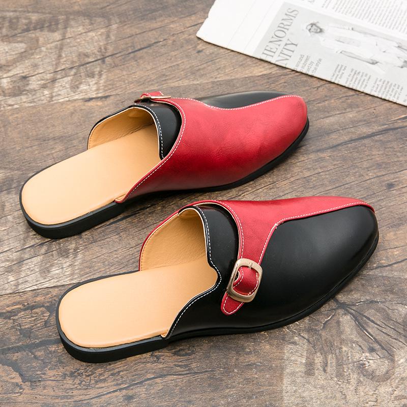 Cross46 Men's Large Summer Closed-Toe Leather Slip-Ons: Fashionable Retro Color Block Outdoor Shoes