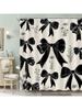 Black Bow Coquette Shower Curtain Girls Vintage Bowknot Retro Floral Wildflower Girly Fashion Elegant Plant Bathroom Set