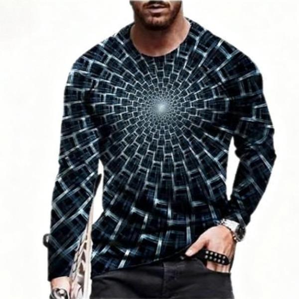 Spring and Autumn Round Neck 3D Abstract Art Printed Top Fashionable Casual Long Sleeved Men's T-shirts