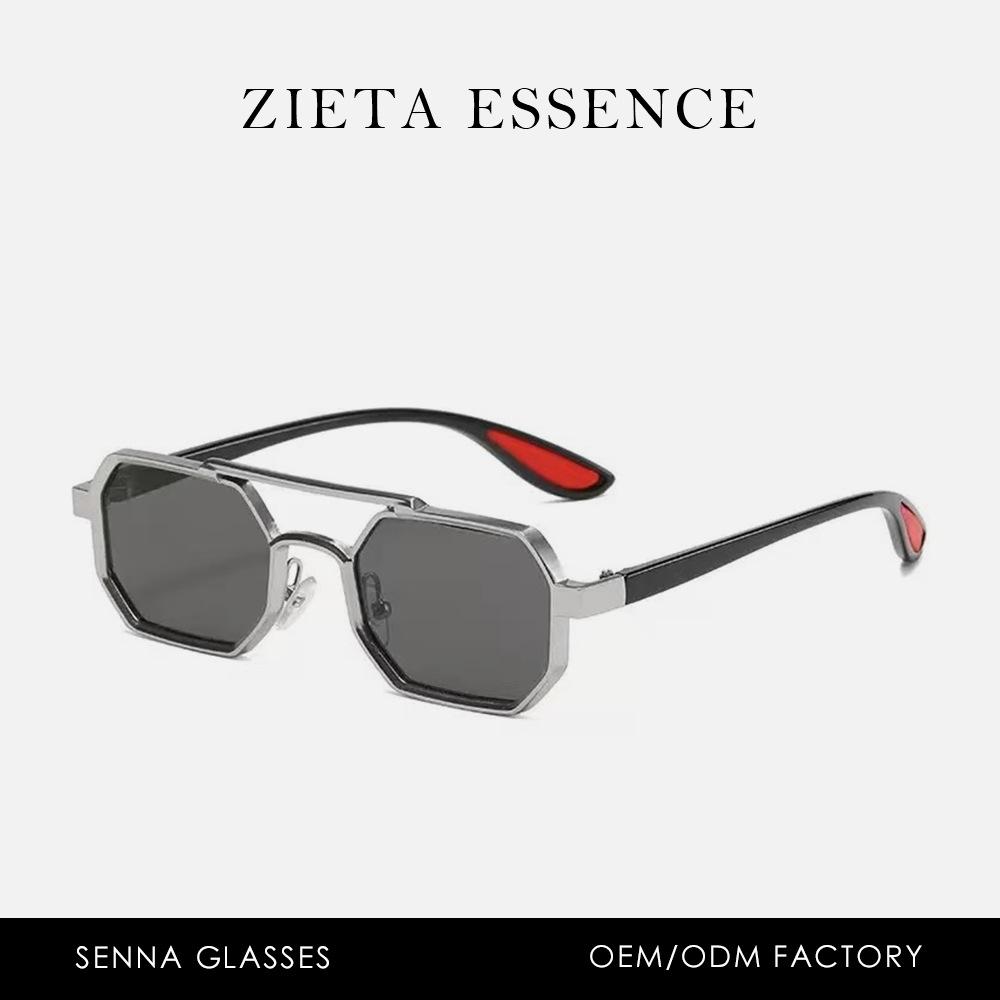 Metal Double Beam Small Frame Sunglasses Business Men'S Outdoor Uv Protection Sunglasses Personalized Polygonal Glasses