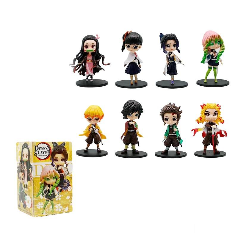 8pcs/Sets Q Posket Figure  Demon Slayer Mini Figurine Kimetsu No Yaiba Small PVC Dolls Desktop Decoration