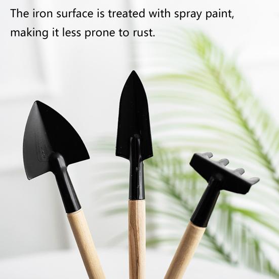 3Pcs/Set Small Gardening Tools Wood Handle Hand Shovel Rake Trowel Heavy Duty Metal Gardening Hand Tools for Balcony Succulents Flower Pots Planting