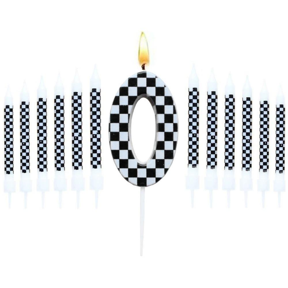 13 Pcs Racing Cars Themed Birthday Candles 12DoubleWhite Race NumberCheckered Candle Cake Topper for Racing Car Party