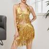 Belly Dance Costume Latin Dance Outfits Sequins Tassels Skirt and Halter Bra Top