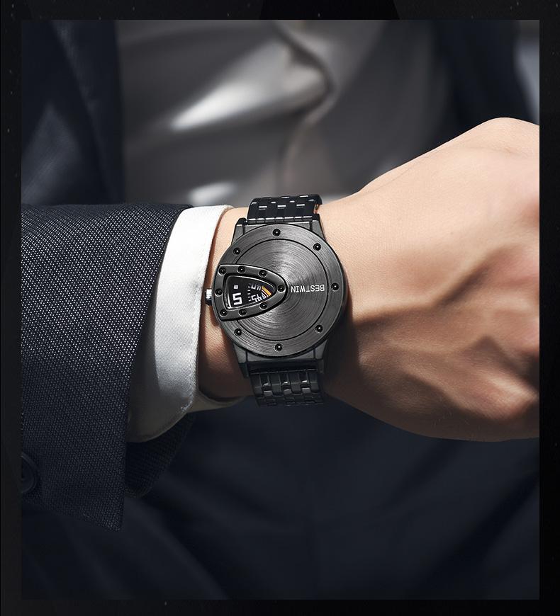 BestWin Men Watches Sports Creative Design Dial Stainless Steel Band Waterproof High Quality Quartz Male Watch Reloj Hombre Gold