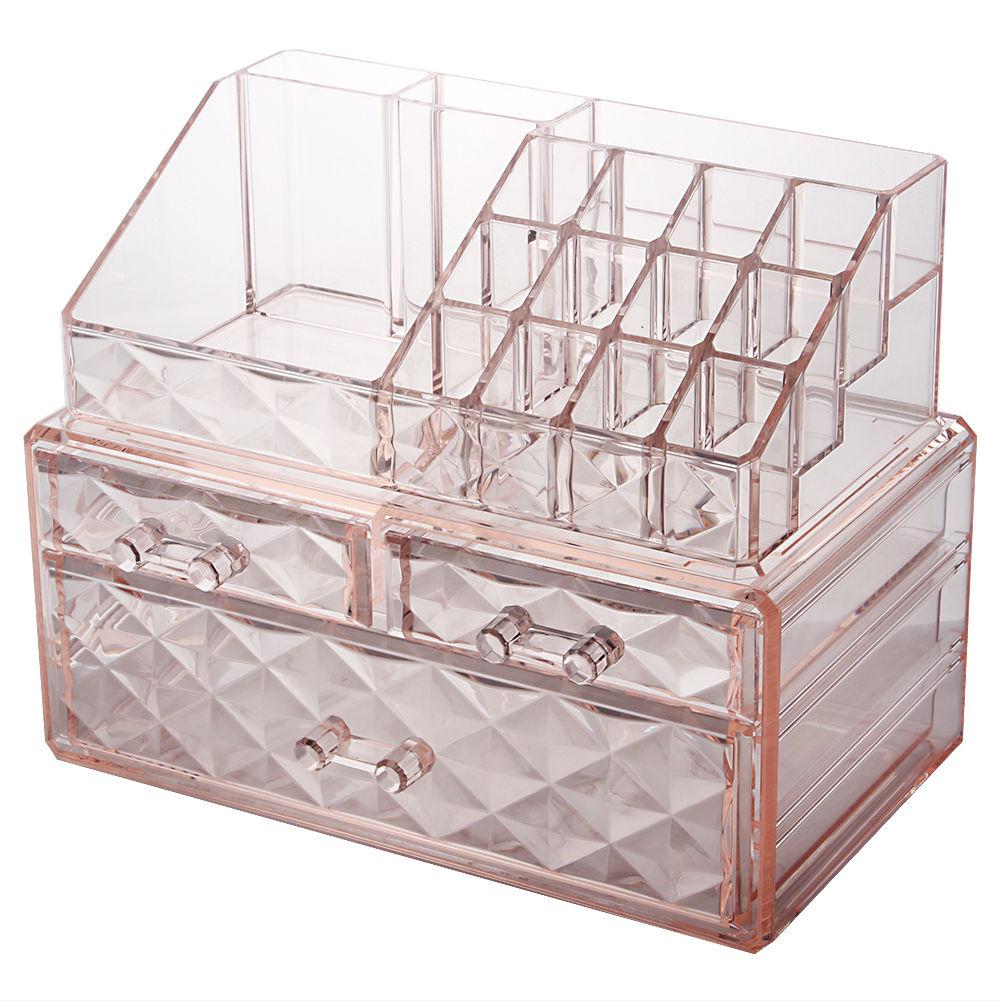 

Многоцветная коробка для хранения косметики. Прозрачный пылезащитный настольный ящик для средств по уходу за кожей. Многофункциональная косметическая коробка для знаменитостей в Интернете. розовый