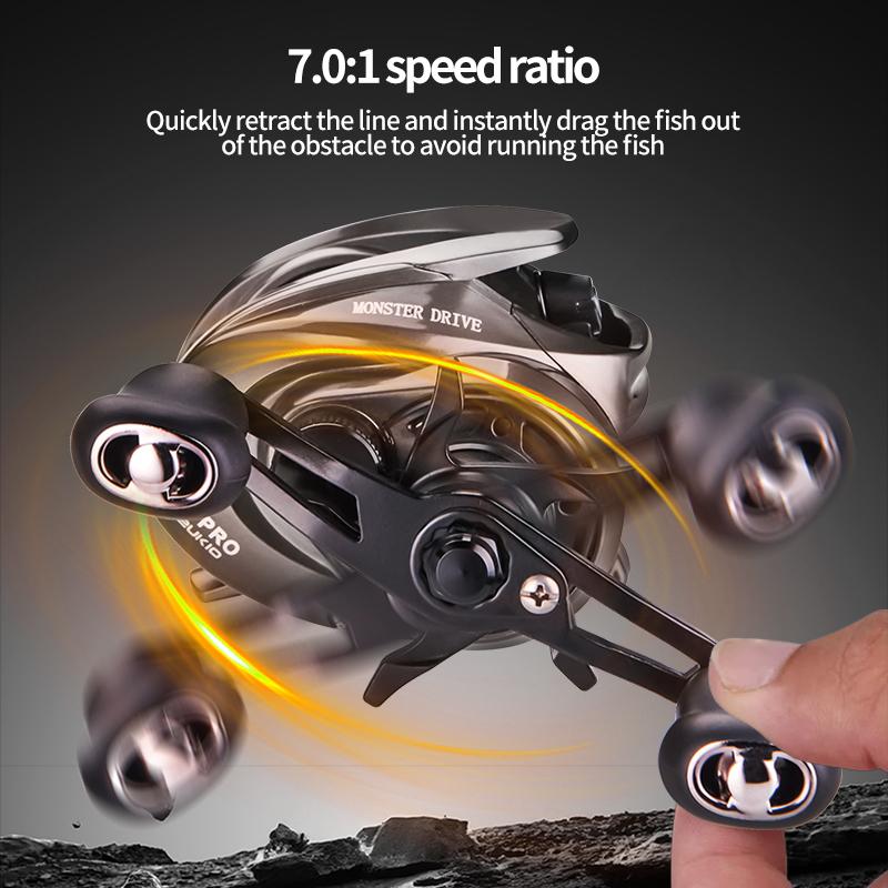 Big Sound Centrifugal Magnetic Dual Brake System 7.0:1 High Ratio 8Kgs Max Drag Power Baticasting Fishing Reel with Alarm System Big Catch Lure Reel