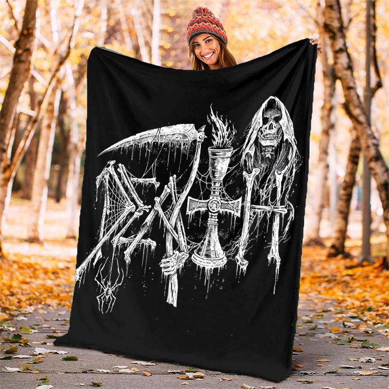 Death Flannel Blanket Soft Warm All-Season Throw, Design for Camping, Car Travel, Hiking Sofa, Bed, Office Perfect Gift for Parties