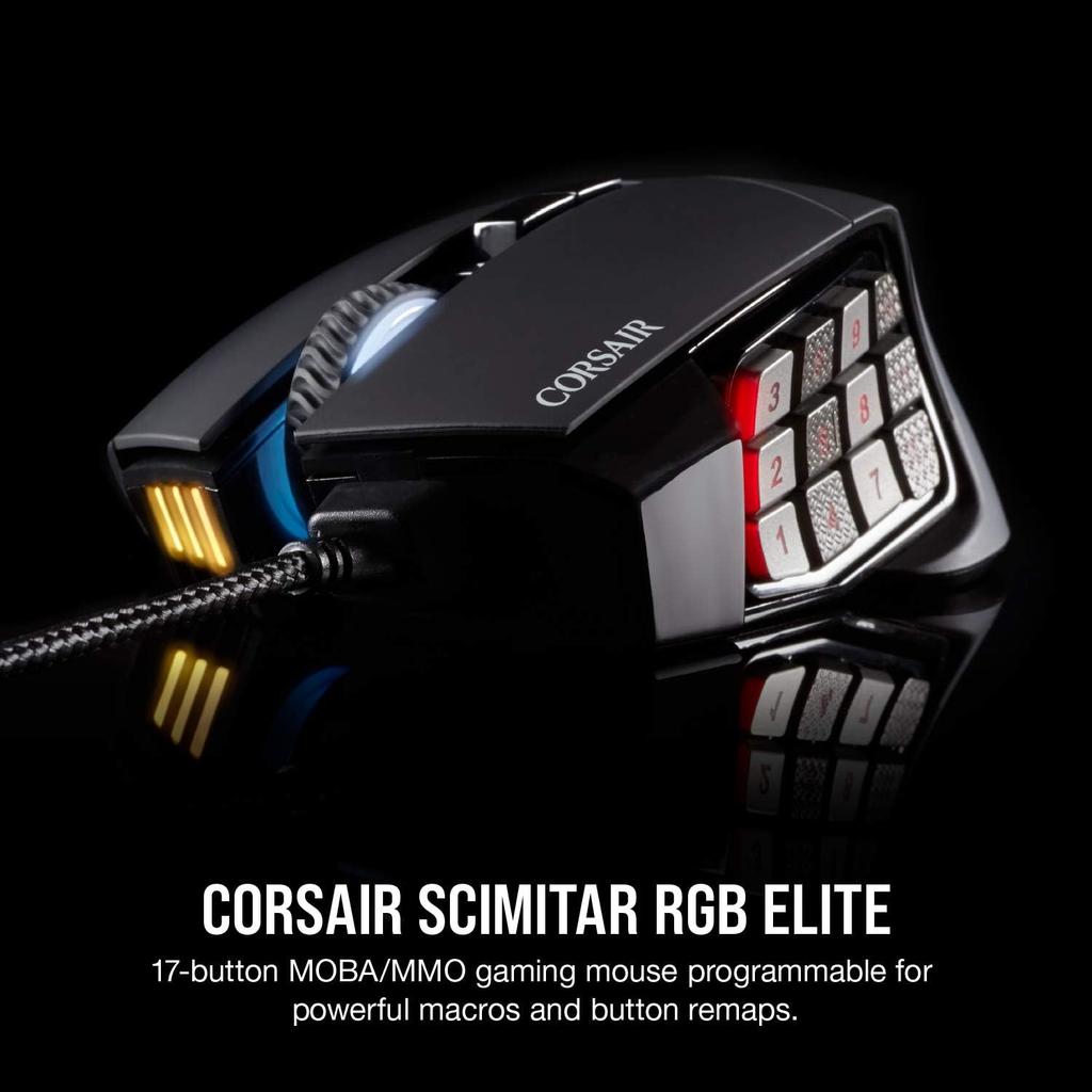 Corsair Scimitar Rgb Elite Wired Mmo Moba Gaming Mouse   Black Elite