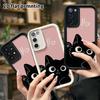 Phone Case: 2D Flat Samsung Galaxy A34 A35 M05 M06 S20 S22 S21 FE Plus 5G Protective Case, Pink Background with Little Black Cat, Perfect Christmas an