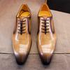 Herrenmode Handgefertigte Echtleder Oxford Schuhe Schwarz Khaki Formell Business Anzug Hochzeitsfeier Geeignet